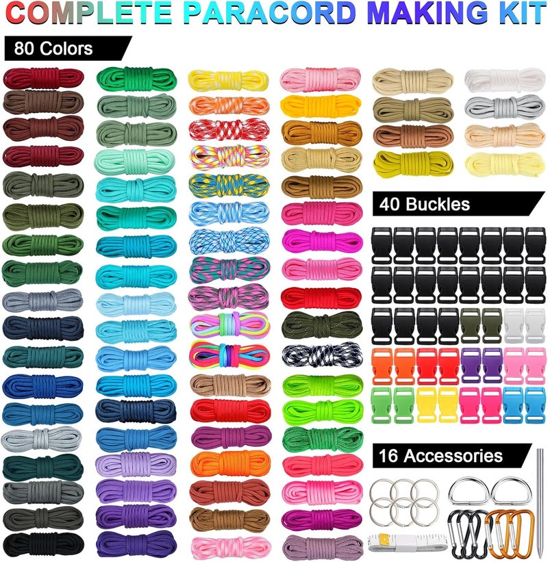 WEREWOLVES 80 Colors Paracord Cord, 550 Paracord Bracelet Crafting Combo Kits with Instruction - Multifunction Paracord Ropes, 10 Feet Each Parachute Cord for DIY Manual Braiding Supplies - Image 2